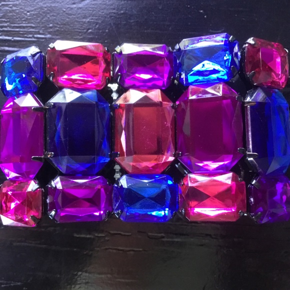 Jewelry - Purple Pink Blue Rhinestone Stretch Cuff Bracelet New